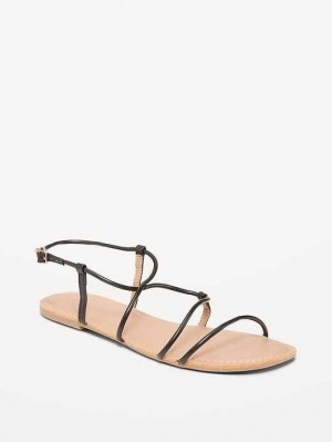 Old Navy Faux-Leder Asymmetric Riemchen Sandals Sandalen Damen Schwarz | 6872LQAHF