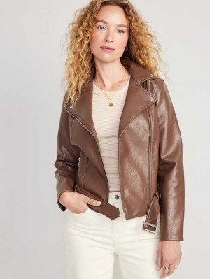 Old Navy Faux-Leder Belted Biker Jacket Mäntel Damen Espresso Yourself | 9783URYIZ