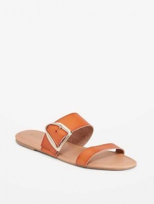 Old Navy Faux-Leder Double-Riemen Metal-Hardware Sandals Sandalen Damen Braun | 2678EYBWU