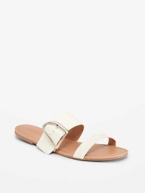 Old Navy Faux-Leder Double-Riemen Metal-Hardware Sandals Sandalen Damen Beige | 2954EVWDC
