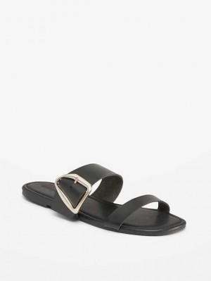 Old Navy Faux-Leder Double-Riemen Metal-Hardware Sandals Sandalen Damen Schwarz | 7891BALSE