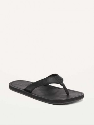 Old Navy Faux-Leder Flip-Flop Sandals Sandalen Herren Schwarz | 0389HQVKW