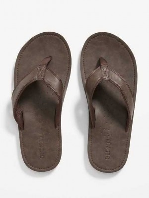 Old Navy Faux-Leder Flip-Flop Sandals Sandalen Herren Dunkelbraun | 4871GUFSD