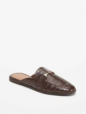 Old Navy Faux-Leder Loafer Mule Shoes Halbschuhe Damen Schokolade | 5497EQDIA