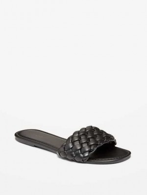 Old Navy Faux-Leder Puffy Braided Sandals Sandalen Damen Schwarz | 5017VSAQC