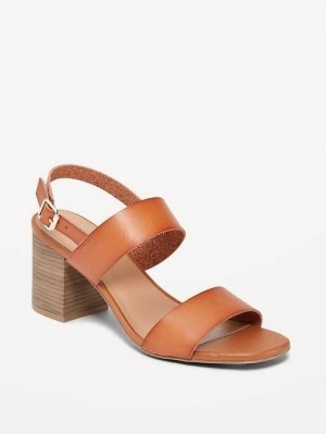 Old Navy Faux-Leder Riemchen Block-Heel Sandals Sandalen Damen Braun | 1923GODHQ