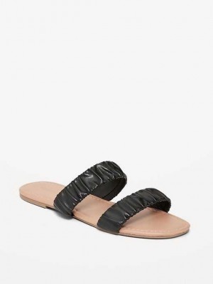 Old Navy Faux-Leder Ruched Sandals Sandalen Damen Schwarz | 2594MTSIH