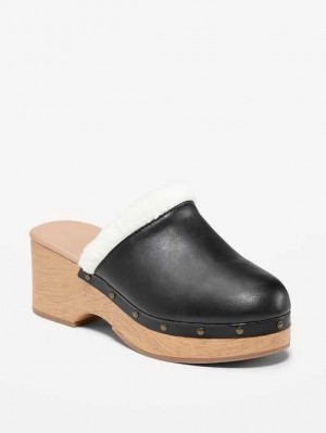 Old Navy Faux-Leder Sherpa-Gefütterte Clogs Clogs Damen Blackjack | 0147KCAGN