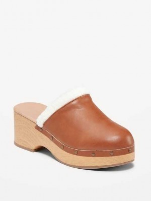 Old Navy Faux-Leder Sherpa-Gefütterte Clogs Clogs Damen Braun | 0987TOHFN
