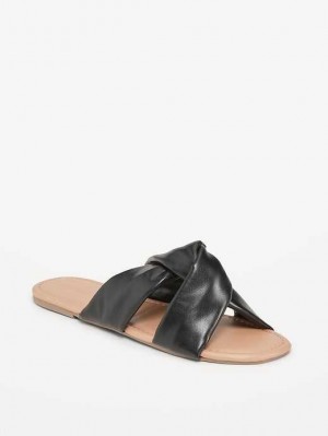 Old Navy Faux-Leder Soft Twist Sandals Sandalen Damen Schwarz | 8425WADMY