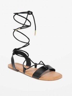 Old Navy Faux-Leder Spitze-Up Gladiator Sandals Sandalen Damen Schwarz | 2569VCJSQ