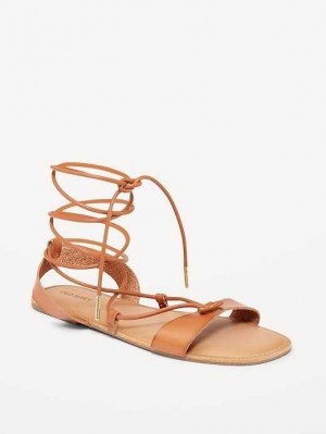Old Navy Faux-Leder Spitze-Up Gladiator Sandals Sandalen Damen Braun | 9546GWMYR