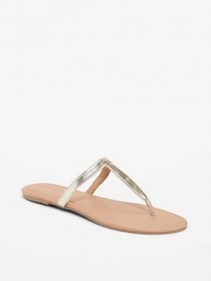 Old Navy Faux-Leder T-Riemen Sandals Sandalen Damen Golden Hour | 4953YQCDL