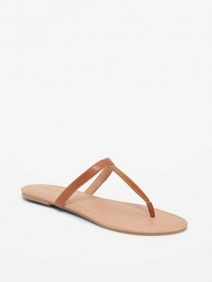 Old Navy Faux-Leder T-Riemen Sandals Sandalen Damen Braun | 7539QGTHM