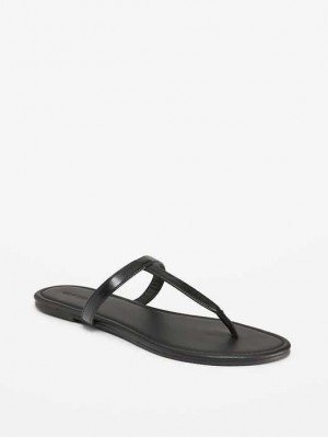 Old Navy Faux-Leder T-Riemen Sandals Sandalen Damen Schwarz | 9745YBDCE