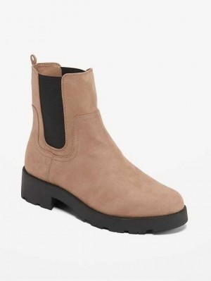 Old Navy Faux-Wildleder Chelsea Boots Stiefel Damen Beige | 4013HTCBE