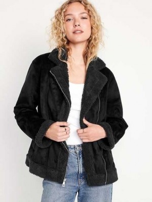 Old Navy Faux-Wildleder Sherpa-Gefütterte Moto Jacket Mäntel Damen Schwarz | 6054OWIXB