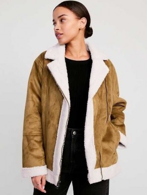 Old Navy Faux-Wildleder Sherpa-Gefütterte Moto Jacket Mäntel Damen Cleveland Browns | 9368UOKLC
