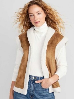 Old Navy Faux-Wildleder Sherpa-Trim Vest Mäntel Damen Braun | 2718DSXIL
