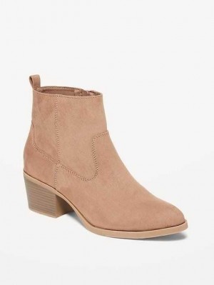Old Navy Faux-Wildleder Western Ankle Boots Stiefel Damen Beige | 0245IDGHZ