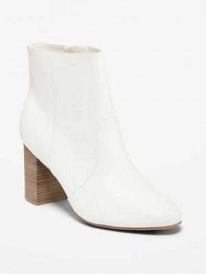 Old Navy Faux Leder Block Heel Ankle Boots Stiefel Damen Beige | 0628JKQLH