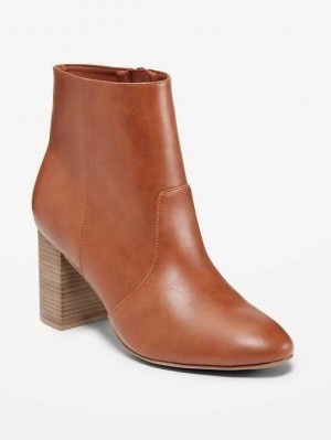 Old Navy Faux Leder Block Heel Ankle Boots Stiefel Damen Braun | 8054HLGUX
