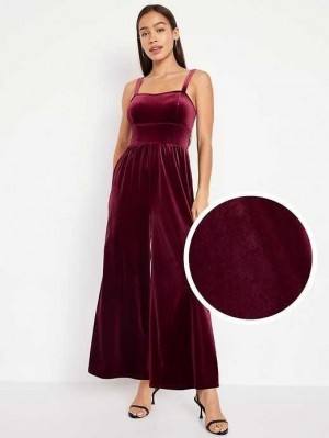 Old Navy Fit & Flare Cami Velvet Jumpsuit Jumpsuit Damen Rot Bordeaux | 6715ILTWY