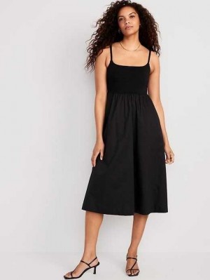 Old Navy Fit & Flare Combination Midi Cami Kleider Kleid Damen Schwarz | 5824HZGER