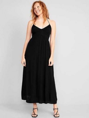 Old Navy Fit & Flare Crinkled Halter Maxi Kleider Kleid Damen Schwarz | 7534XQZDG