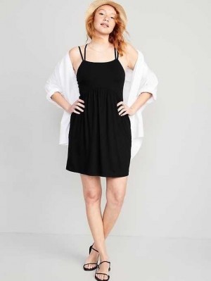 Old Navy Fit & Flare Cross-Back Mini Cami Kleider Kleid Damen Schwarz | 3721MFTEY