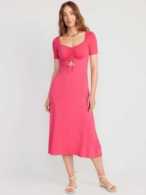 Old Navy Fit & Flare Cutout-Front Midi Kleider Kleid Damen Lady Guava | 3695VZJPI