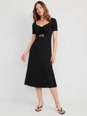 Old Navy Fit & Flare Cutout-Front Midi Kleider Kleid Damen Blackjack | 8061CQJLY