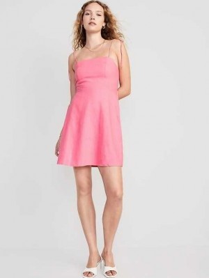 Old Navy Fit & Flare Floral Tie-Shoulder Mini Cami Kleider Kleid Damen Sparkle Berry | 6451VJKPB