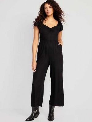Old Navy Fit & Flare Flutter-Sleeve Jumpsuit Jumpsuit Damen Schwarz | 3068BIDEZ