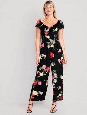 Old Navy Fit & Flare Flutter-Sleeve Jumpsuit Jumpsuit Damen Schwarz | 0412PONQU