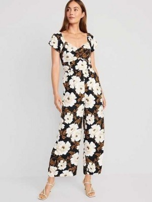 Old Navy Fit & Flare Flutter-Sleeve Jumpsuit Jumpsuit Damen Schwarz Weiß | 1475XYWSJ
