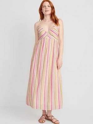 Old Navy Fit & Flare Gestreift Halter Maxi Kleider Kleid Damen Mehrfarbig | 5024GQECL