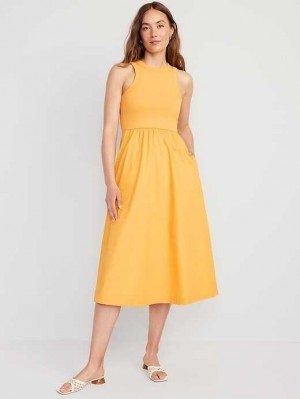 Old Navy Fit & Flare High-Neck Combination Midi Kleider Kleid Damen Sweet Pollen | 2361UQBLO