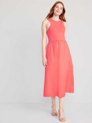 Old Navy Fit & Flare High-Neck Combination Midi Kleider Kleid Damen Koralle Rosa | 5978OTSAL