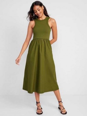 Old Navy Fit & Flare High-Neck Combination Midi Kleider Kleid Damen Nori Seaweed | 6231EQHKU