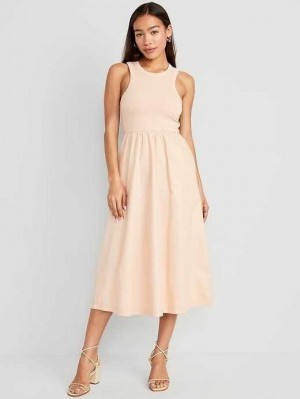 Old Navy Fit & Flare High-Neck Combination Midi Kleider Kleid Damen Desert Floor | 9861OEXLT