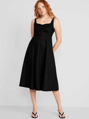 Old Navy Fit & Flare Linen-Blend Cami Midi Kleider Kleid Damen Blackjack | 3095DEBHJ