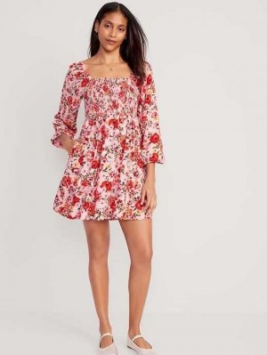 Old Navy Fit & Flare Long-Sleeve Mini Kleider Kleid Damen Rosa | 0549HVYNU