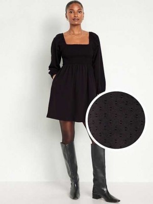 Old Navy Fit & Flare Long-Sleeve Mini Kleider Kleid Damen Schwarz | 5347PFJOY