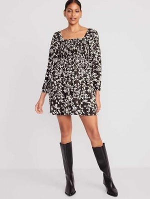 Old Navy Fit & Flare Long-Sleeve Mini Kleider Kleid Damen Schwarz | 9160FKYSL