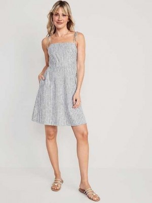 Old Navy Fit & Flare Matching Tie-Riemen Mini Kleider Kleid Damen Blau | 8645VLMKB