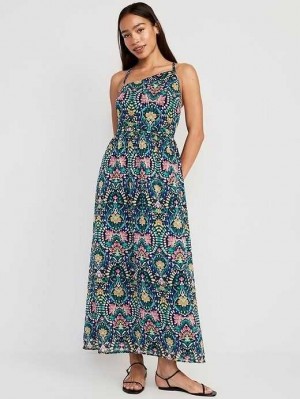 Old Navy Fit & Flare One-Shoulder Maxi Kleider Kleid Damen Blau | 2736SOJIB