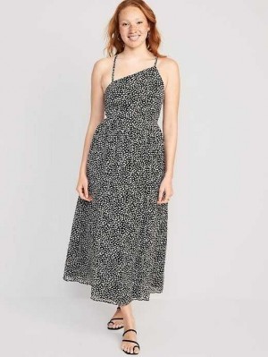 Old Navy Fit & Flare One-Shoulder Maxi Kleider Kleid Damen Schwarz | 6395ZPINQ