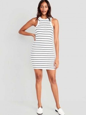 Old Navy Fitted Gestreift Ärmellose Rib-Knit Mini Kleider Kleid Damen Weiß | 8503CGUNB