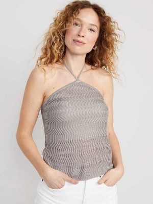 Old Navy Fitted Halter Cropped Pullover Strickjacke Damen Grau | 2608AUNDS
